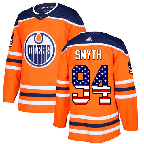 Adidas Oilers #94 Ryan Smyth Orange Home Authentic USA Flag Stitched NHL Jersey - Click Image to Close